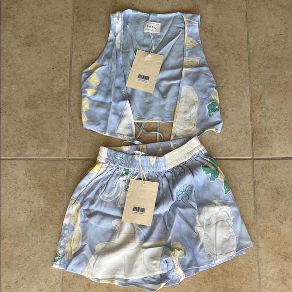 SABO Tops - Tags are on. Light Blue and Yellow Patterned Two-Piece Set